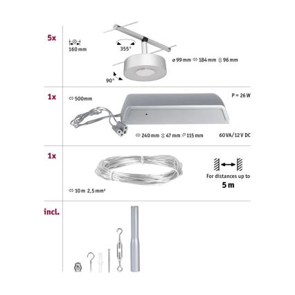 Paulmann 94475 - SET 5xLED/5W Spotlight for string system CIRCLE 230V matte chrome