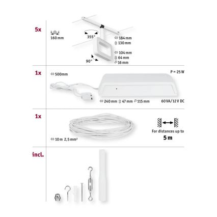 Paulmann 94483 - SET 5× LED/4.8 W Complete FRAME cable lighting system 230V white