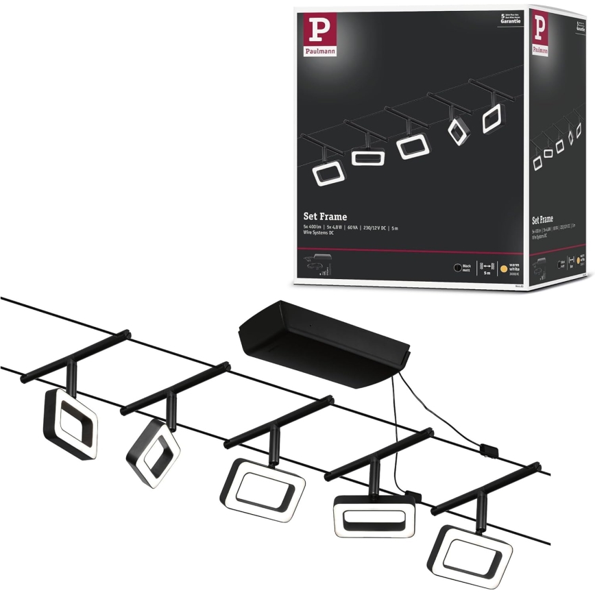 Paulmann 94485 - FRAME Complete Cable Lighting System Set, 5× LED (4.8 W), 230 V, Black