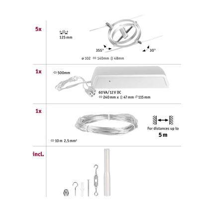 Paulmann 94490 - SET 8xGU5,3/7,5W Spotlight for string system CARDAN 230V matte chrome