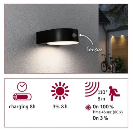 Paulmann 94570 - LED/5,5W IP44 Solar wall light with sensor EILEEN 3,7V