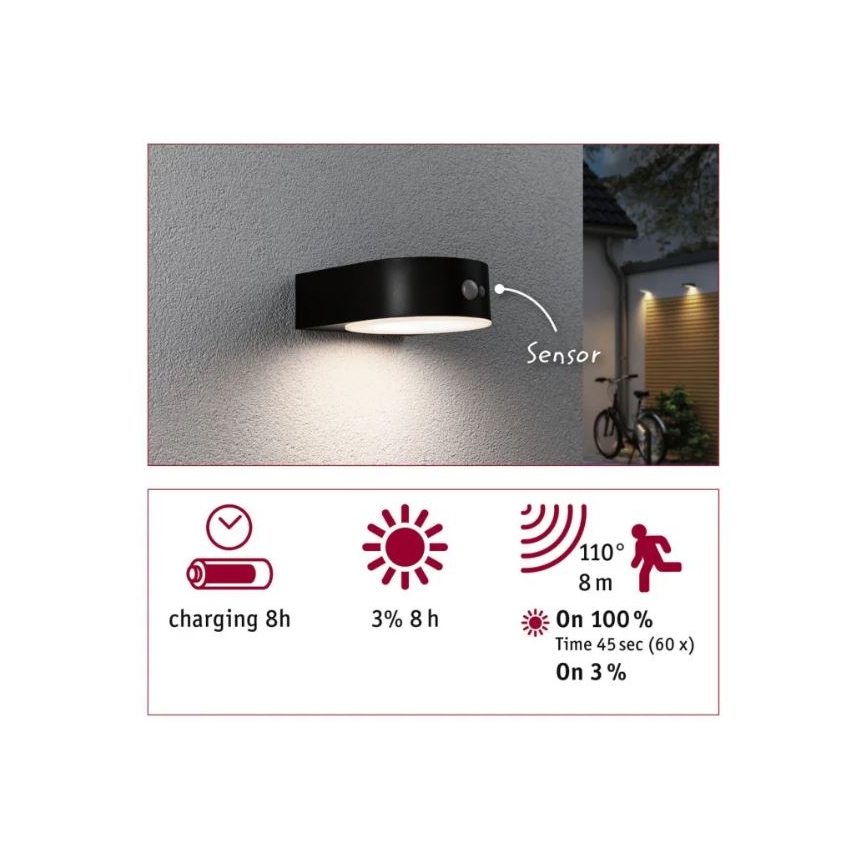 Paulmann 94570 - LED/5,5W IP44 Solar wall light with sensor EILEEN 3,7V