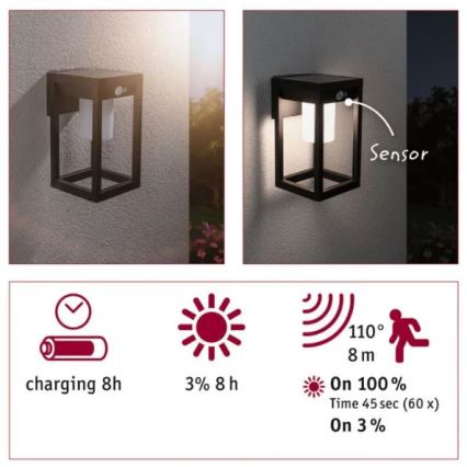 Paulmann 94572 -LED/5,5W IP44 Solar wall light with sensor MARISOL 3,7V