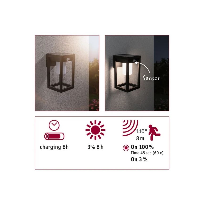 Paulmann 94572 -LED/5,5W IP44 Solar wall light with sensor MARISOL 3,7V
