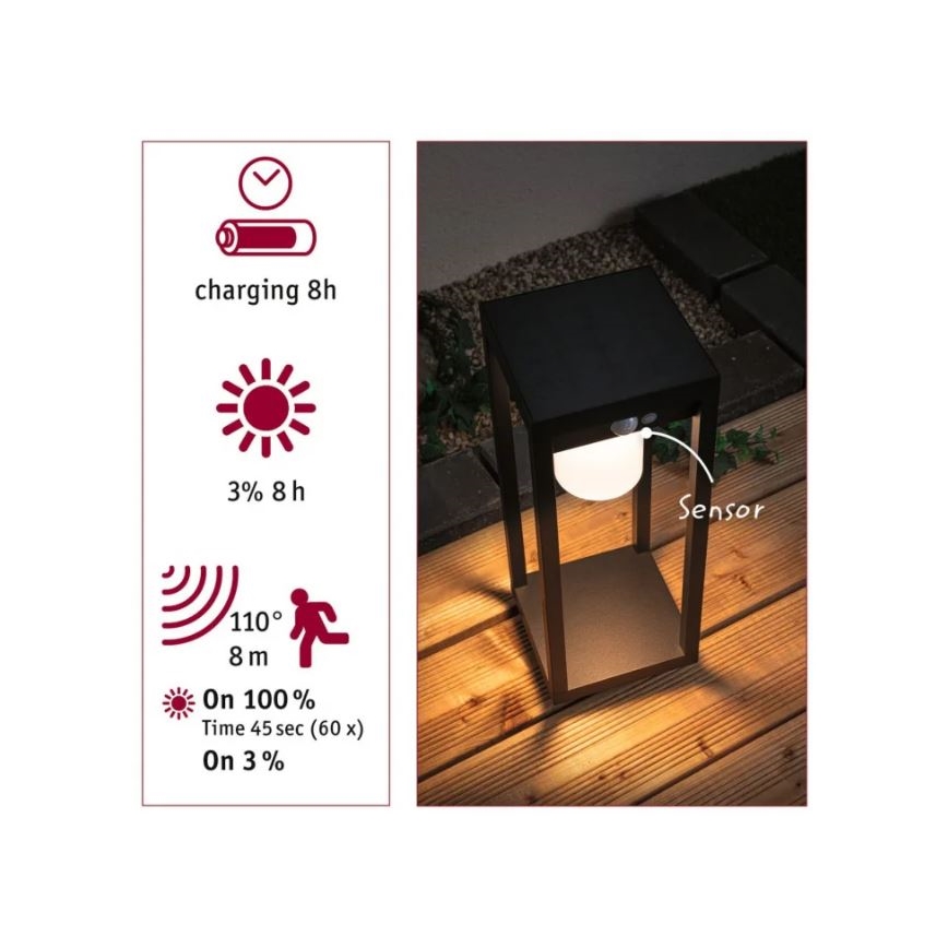 Paulmann 94573 - LED/5,5W IP44 Solar lamp with sensor MARISOL 3,7V 2000 mAh