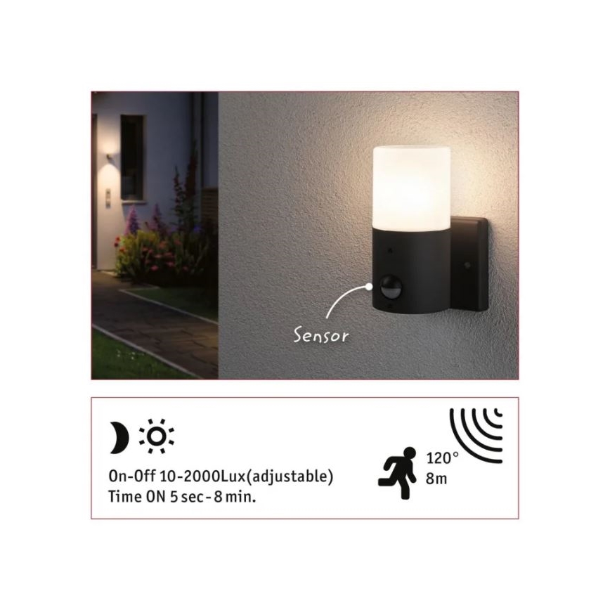 Paulmann 94648 - 1xE27/15W IP44 Outdoor wall light with a sensor TUBS 230V