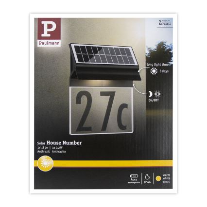 Paulmann 94694 - LED/0,2W IP44 Solar house number NEDA 3,7V 1800 mAh