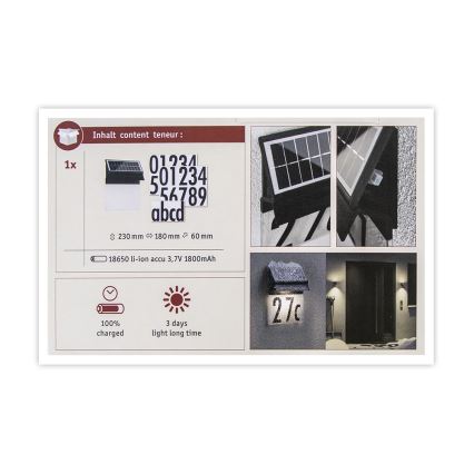 Paulmann 94694 - LED/0,2W IP44 Solar house number NEDA 3,7V 1800 mAh