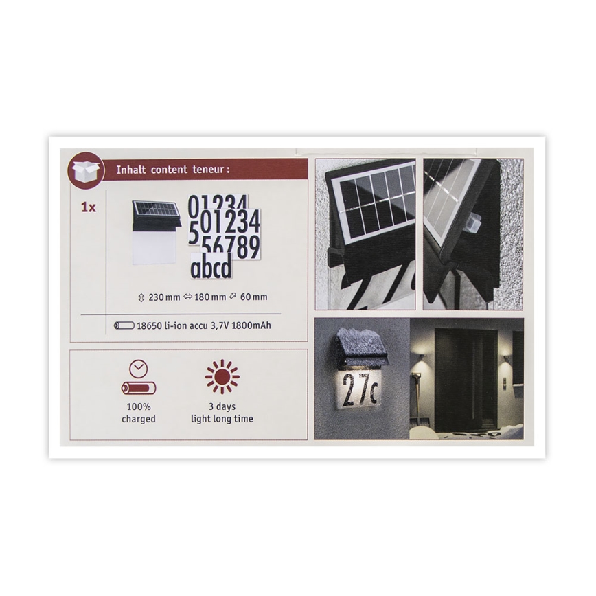 Paulmann 94694 - LED/0,2W IP44 Solar house number NEDA 3,7V 1800 mAh