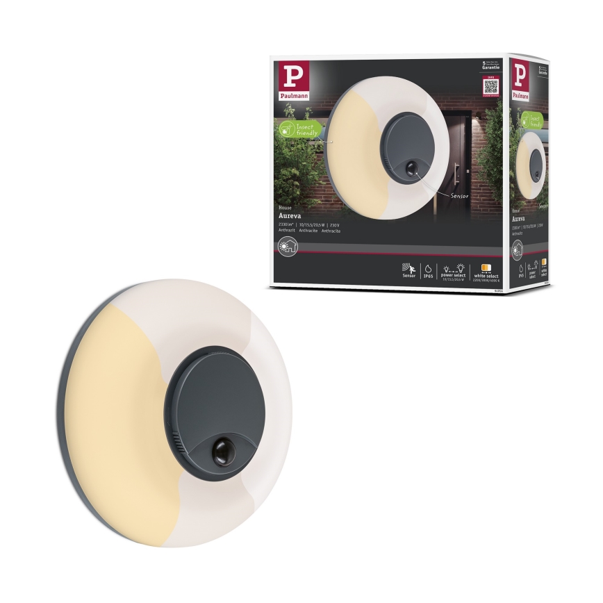 Paulmann 94956 - LED/20,5W IP65 Dimmable outdoor wall light with motion and dusk sensor AUREVA 230V 2200/3000/4000K anthracite