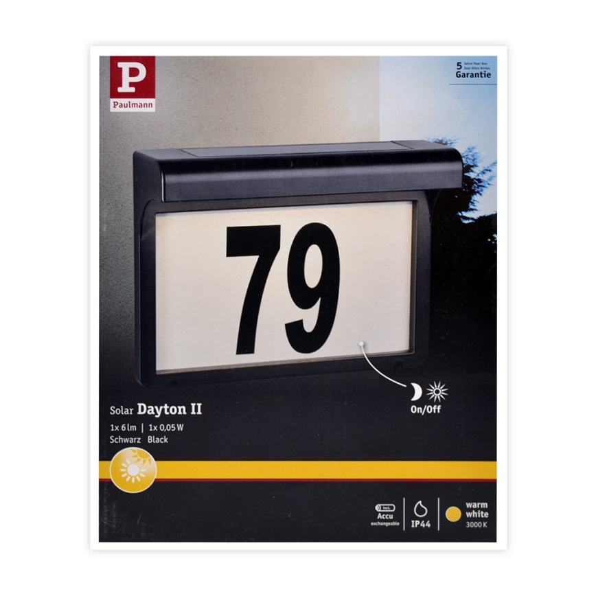 Paulmann 95388 - LED/0,05W IP44 Solar house number with sensor DAYTON 4,8V