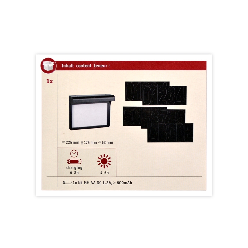 Paulmann 95388 - LED/0,05W IP44 Solar house number with sensor DAYTON 4,8V