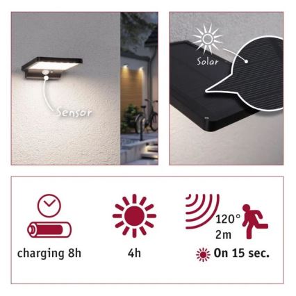 Paulmann 95393 - LED/4W IP44 Dimmable solar wall light with a sensor SOLVEIG 3,7V 2000 mAh