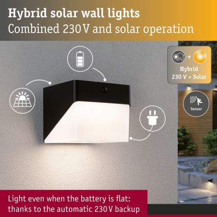 Paulmann 95746 - LED/2.3W IP44 Solar wall light with sensor EILEEN 3.7/230V 4000 mAh black