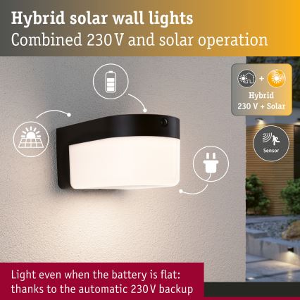 Paulmann 95747 - LED/2,3W IP44 Solar wall light with sensor CALYNE 3,7/230V 4000 mAh black