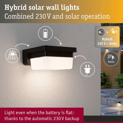 Paulmann 95748 - LED/2.3W IP44 Solar wall light with sensor ISLEEN 3.7/230V 4000 mAh black