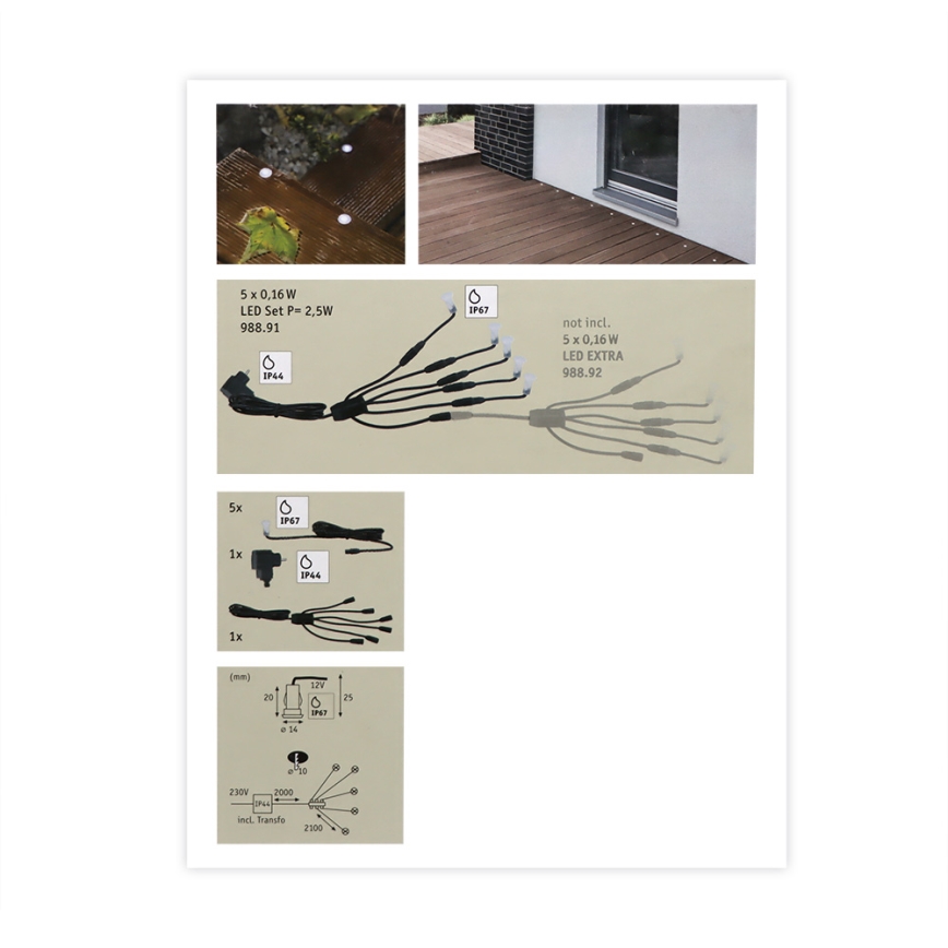 Paulmann 98891 - SET 5X LED/0,16W IP67 Outdoor recessed light MICRO 230V