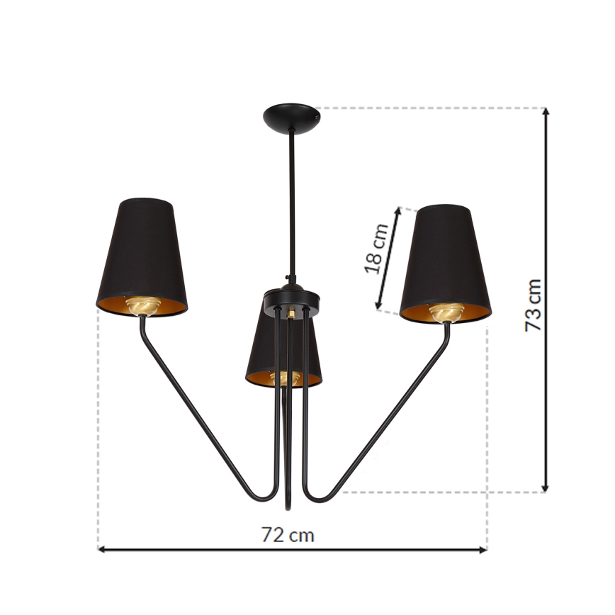 Pendant chandelier VICTORIA 3xE27/60W/230V black