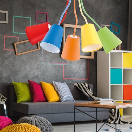 Pendant chandelier WIRE COLOUR 5xE27/60W/230V