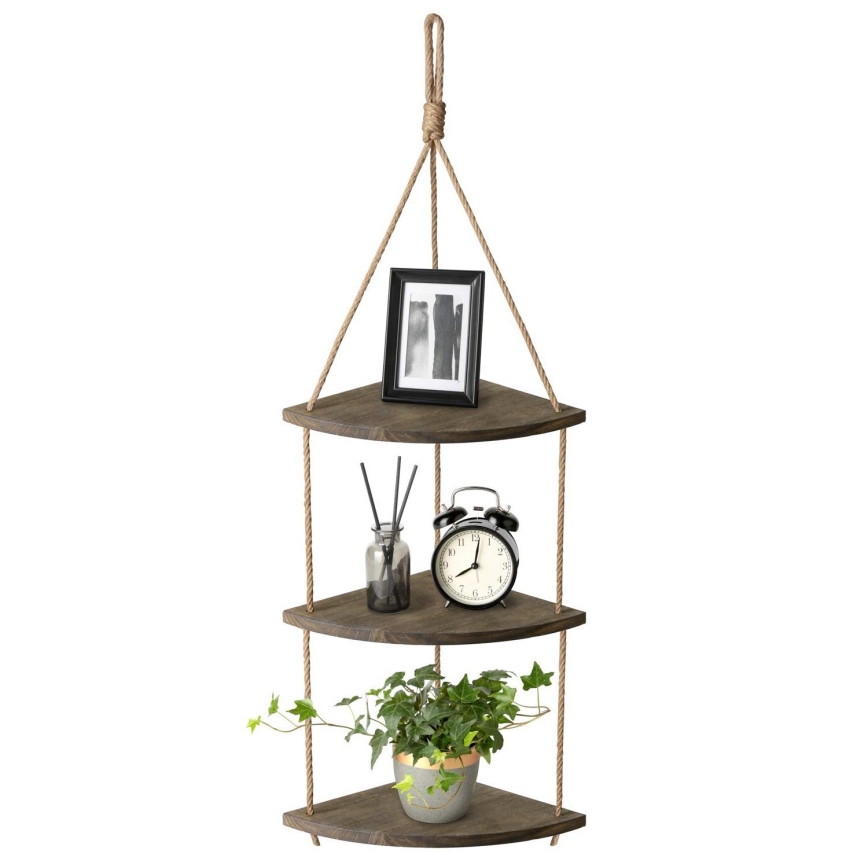Pendant corner shelf 90x25 cm brown