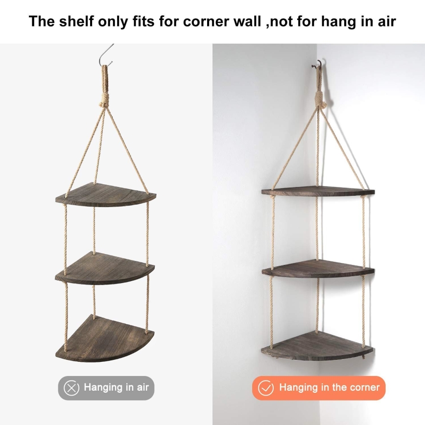 Pendant corner shelf 90x25 cm brown