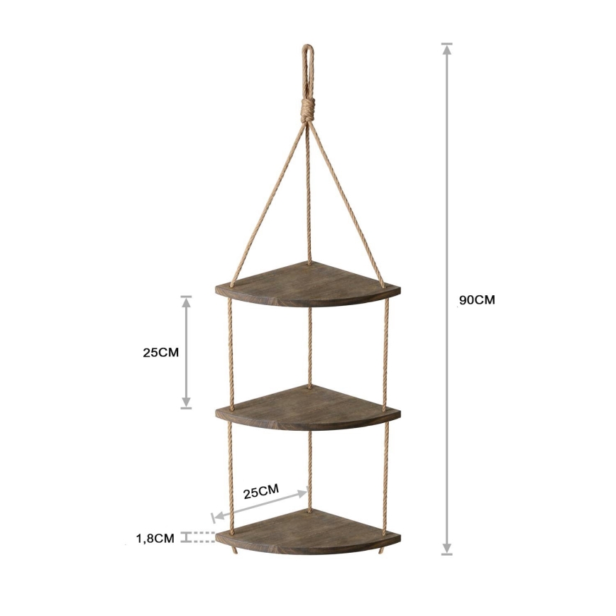 Pendant corner shelf 90x25 cm brown