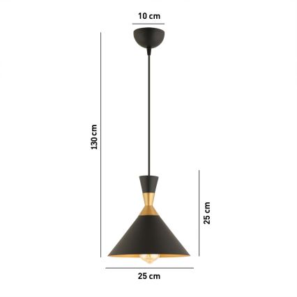 Pendant Light MONZA 1xE27/40W/230V Ø 25 cm Black/Gold