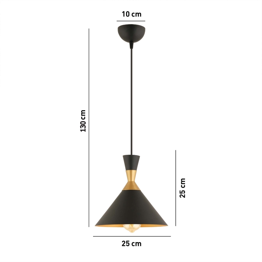 Pendant Light MONZA 1xE27/40W/230V Ø 25 cm Black/Gold