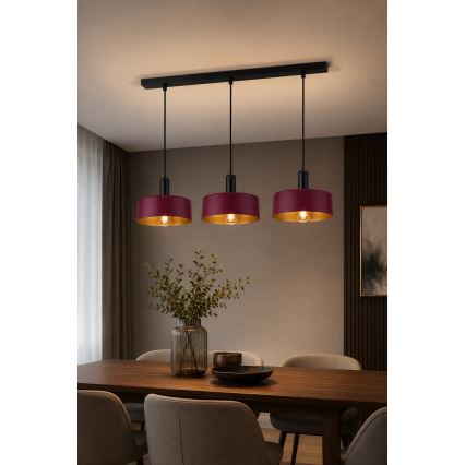 Pendant light on cable HAKI 3xE27/60W/230V burgundy/black