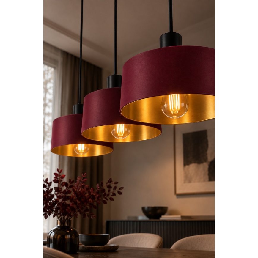 Pendant light on cable HAKI 3xE27/60W/230V burgundy/black