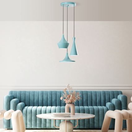 Pendant light on cable TOM 3xE27/40W/230V blue