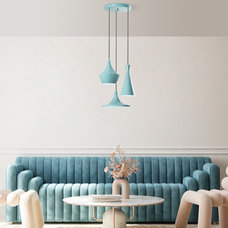 Pendant light on cable TOM 3xE27/40W/230V blue
