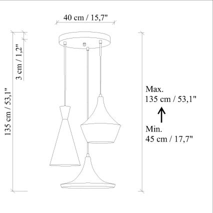 Pendant light on cable TOM 3xE27/40W/230V blue