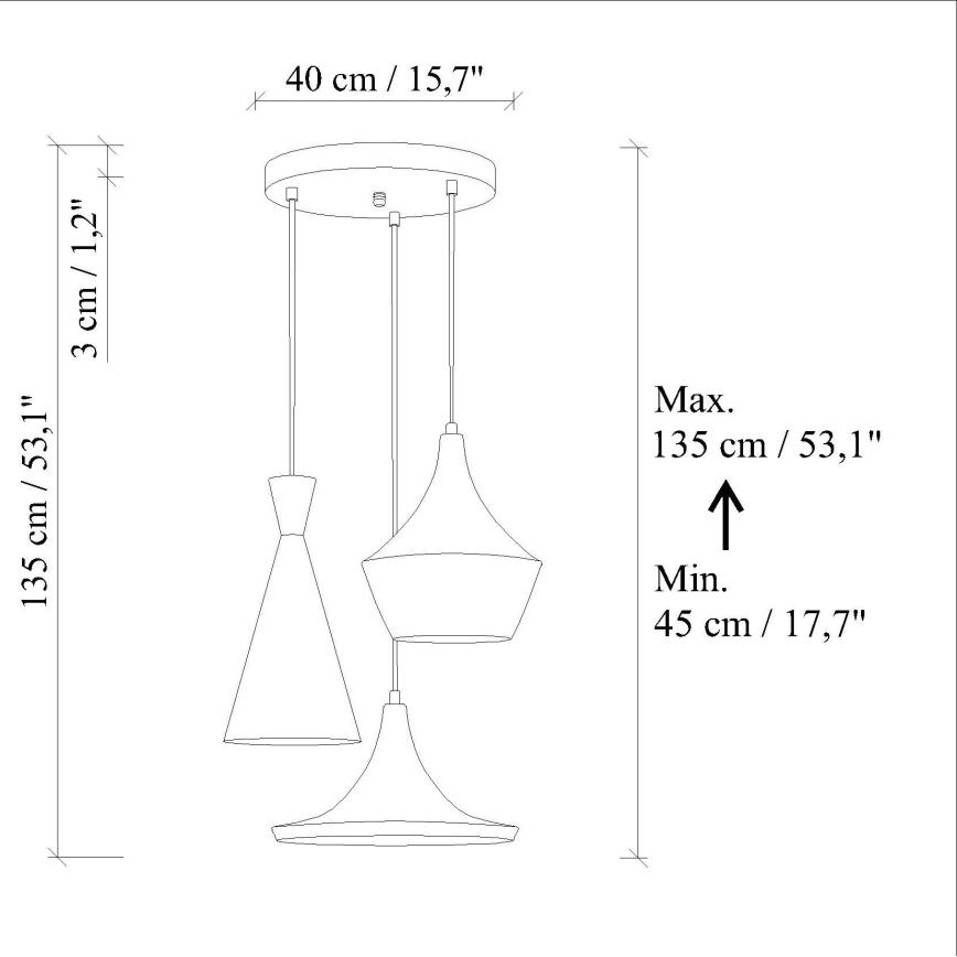 Pendant light on cable TOM 3xE27/40W/230V blue