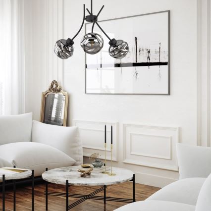 Pendant light on cable ZULIA 3xE27/15W/230V black/smoky black