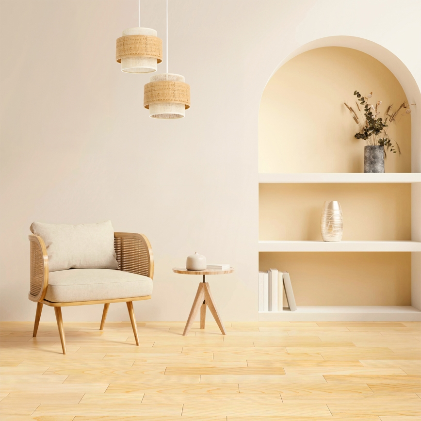 Pendant light on cord BOHO 2xE27/60W/230V jute/cream