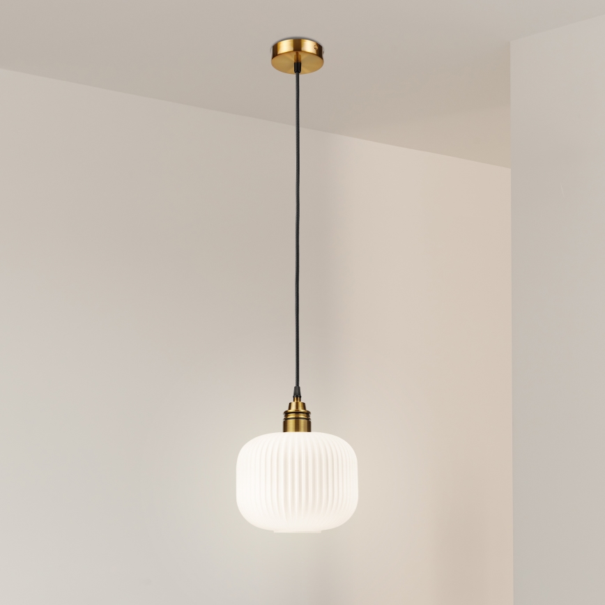 Pendant light on cord HECTOR 1xE27/15W/230V white/brass Ø 20 cm