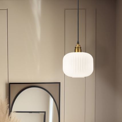 Pendant light on cord HECTOR 1xE27/15W/230V white/brass Ø 20 cm