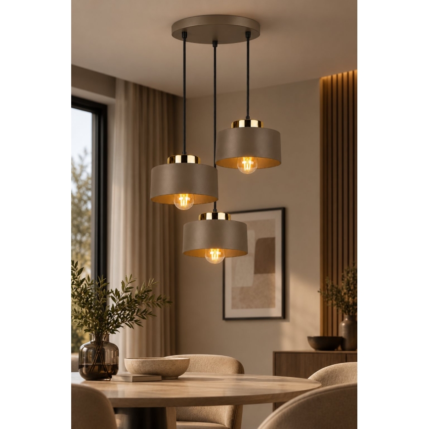 Pendant light on cord IGNIA 3xE27/60W/230V brown/gold