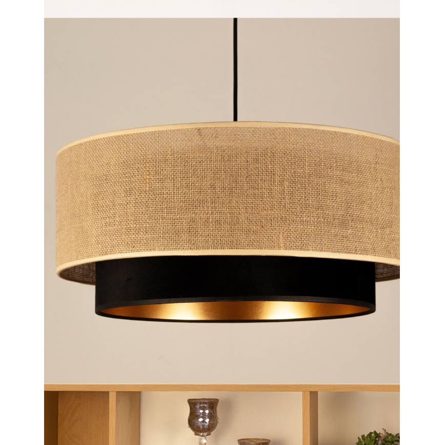 Pendant light on cord SARTA 1xE27/60W/230V Ø 45 cm black/jute