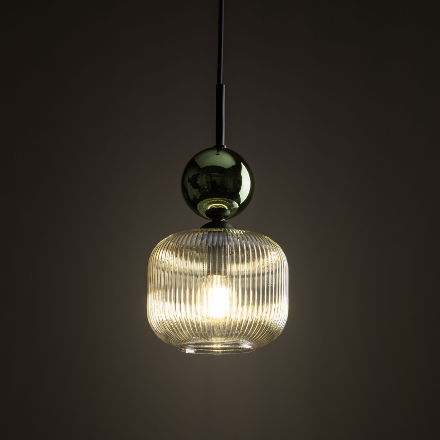 Pendant light with cord SOPHIA 1xE14/10W/230V black/green/smoky beige
