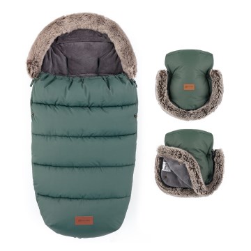 PETITE&MARS - 4-in-1 COMFY Baby Footmuff Set + FURRY Stroller Handmuffs Khaki