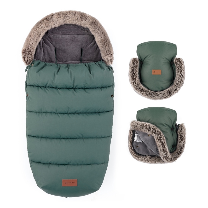 PETITE&MARS - 4-in-1 COMFY Baby Footmuff Set + FURRY Stroller Handmuffs Khaki