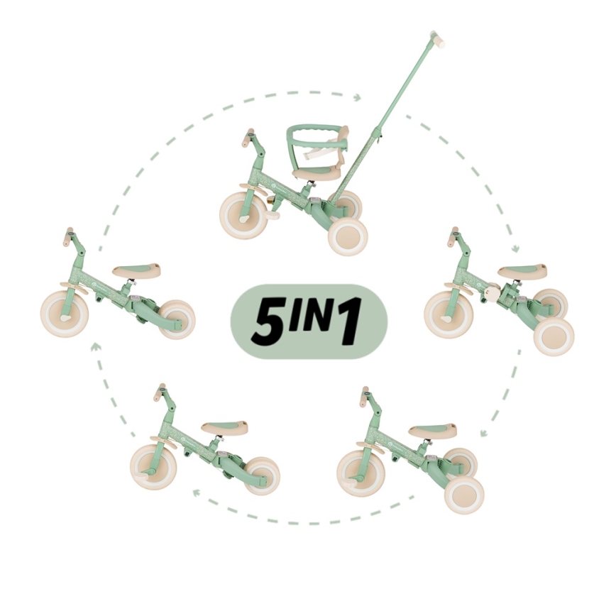 PETITE&MARS - 5-in-1 TURBO LIMITED Kids' Tricycle, Green Twist