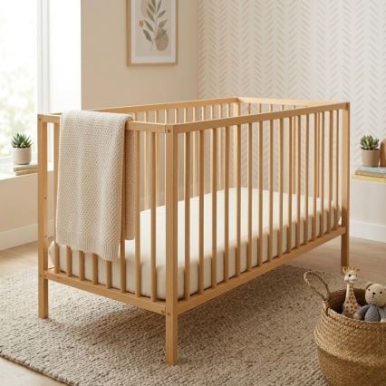 PETITE&MARS - Baby cot + safety rail NELA BEECH 120x60 cm beech