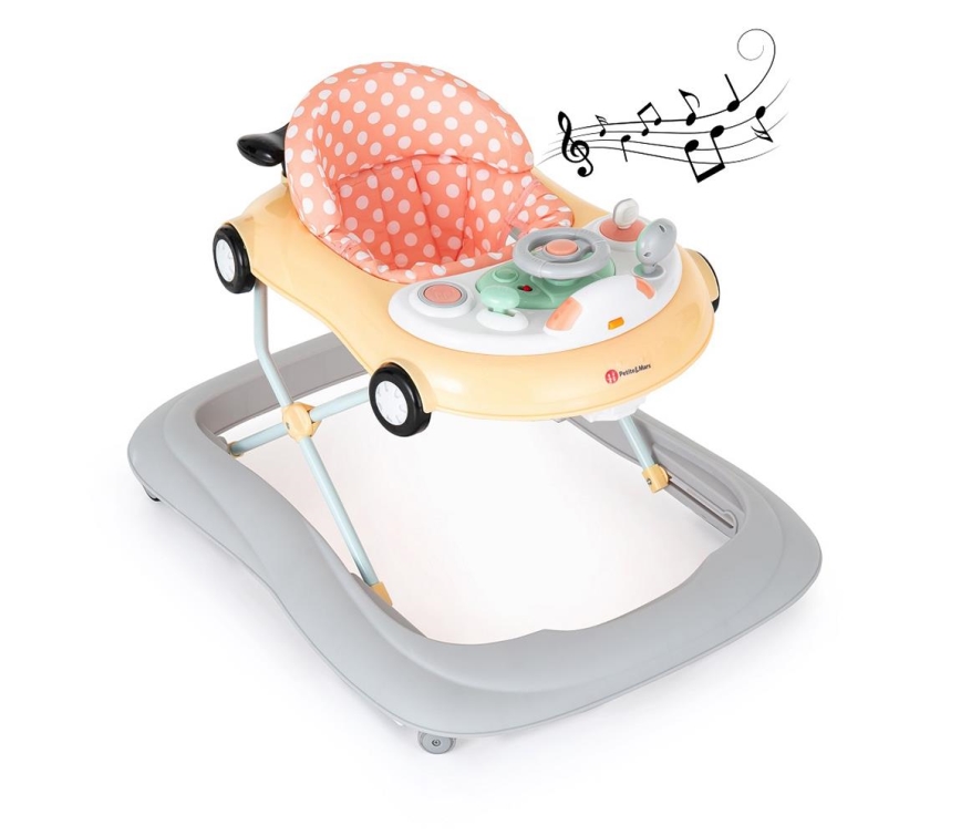 PETITE&MARS - Baby walker with a melody CABRIO orange