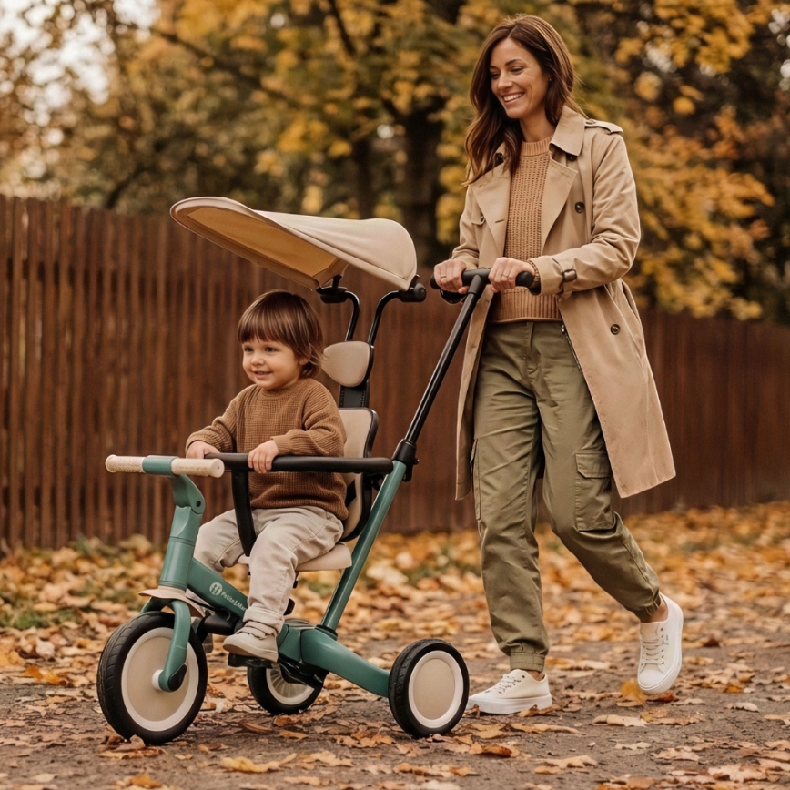 PETITE&MARS - Children's 5-in-1 Tricycle TURBO PLUS Misty Green