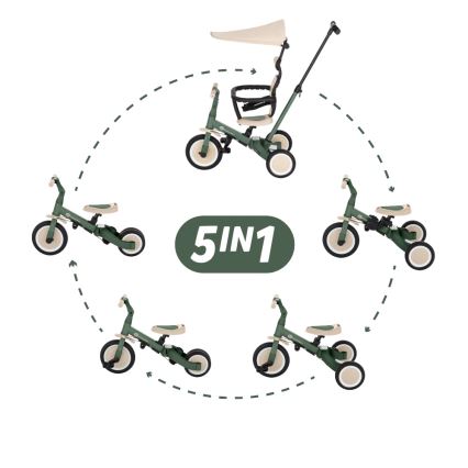 PETITE&MARS - Children's 5-in-1 Tricycle TURBO PLUS Misty Green