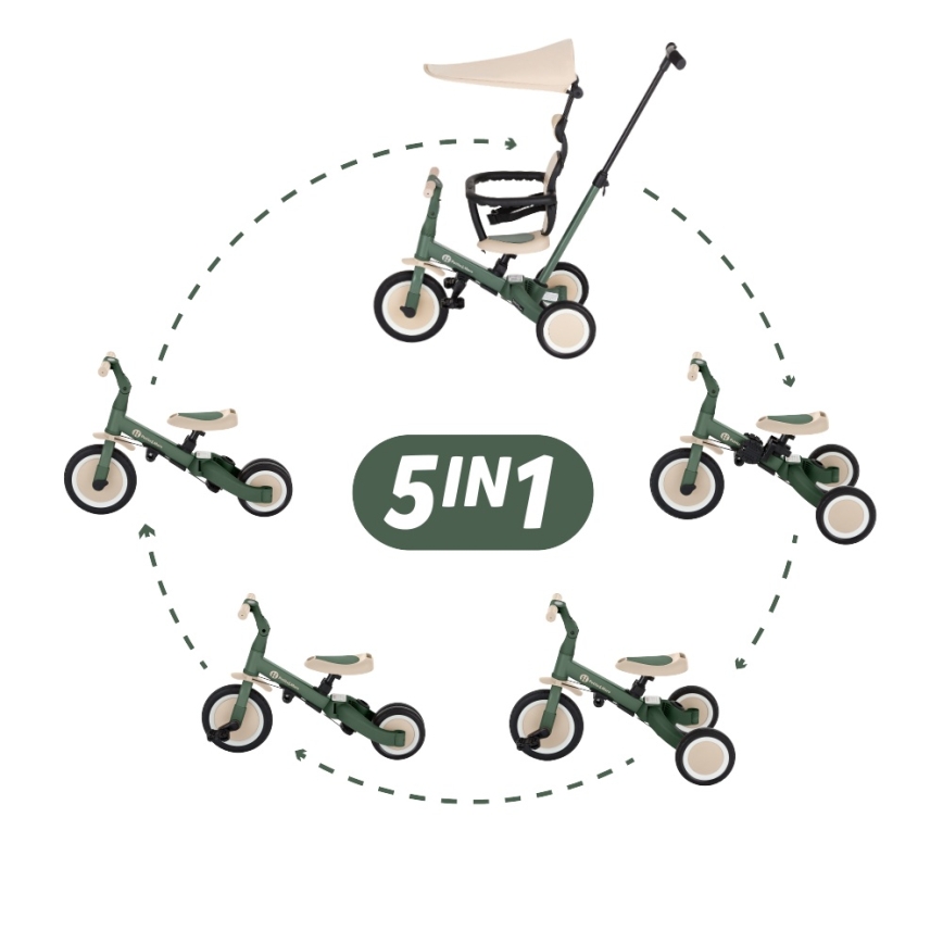 PETITE&MARS - Children's 5-in-1 Tricycle TURBO PLUS Misty Green