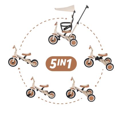 PETITE&MARS - Kids' 5-in-1 TURBO PLUS Tricycle Desert Sand